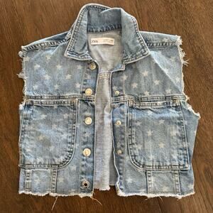 Zara Girls Denim Star Print Vest Sz 6-7